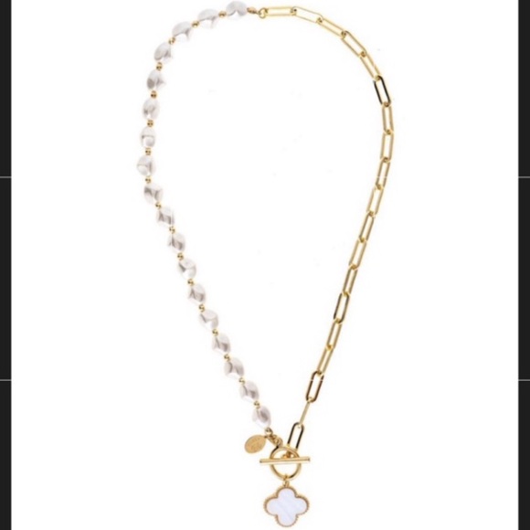 Rivka Friedman
Half Pearl + Half Paperclip Chain
Necklace with Clover Charm - Picture 2 of 4